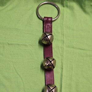 Vintage MBS Sleigh Bell Door Hanger With Leather Strap & 3 Sleigh Bells